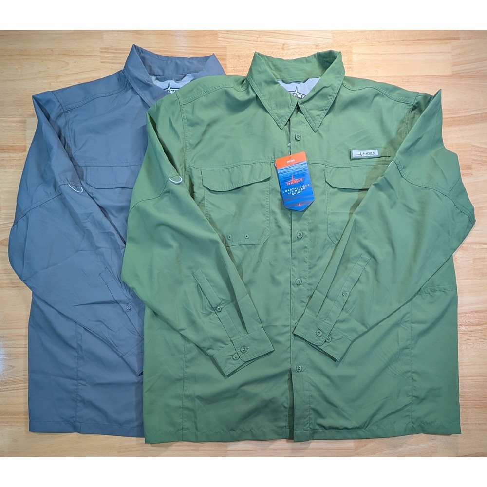 Habit Mens Coastal Villa LS River Shirt XL Lot of 2 Grey Green UPF Solar Factor